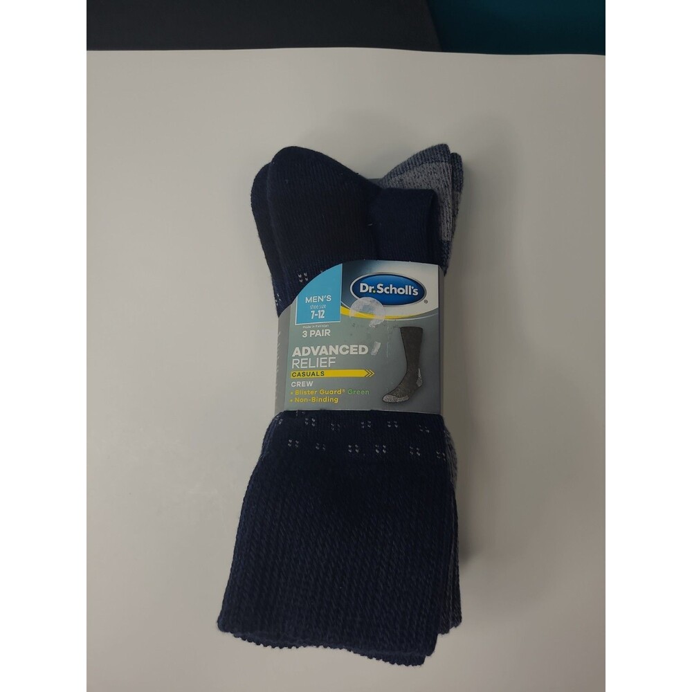 Dr. Scholls ~ 3-Pair Navy Blue Socks Crew Advanced Relief Non-Binding ~ 7-12